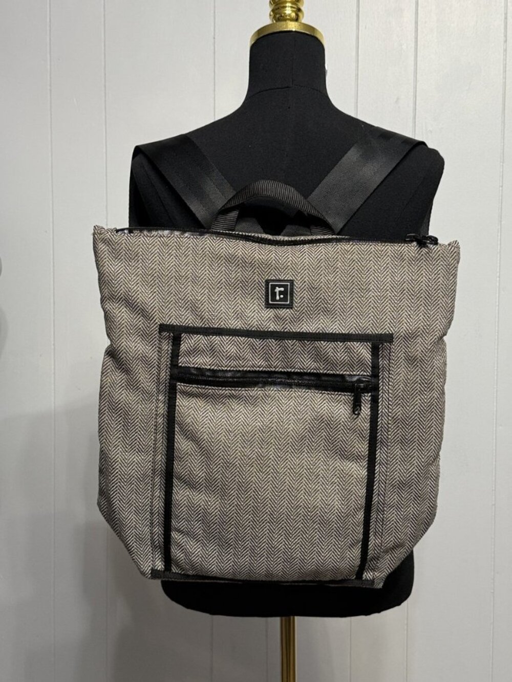 Rickshaw Bagworks Herringbone Zip Top Backpack Grey Made in USA